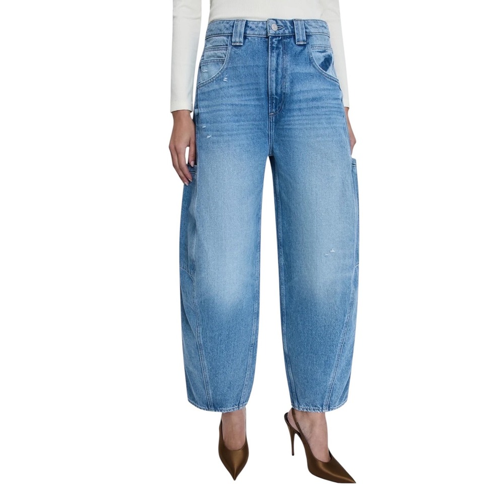 Pistola Gio Balloon Barrel Cargo Jeans Women 28 High Rise Blue Rigid 100% Cotton